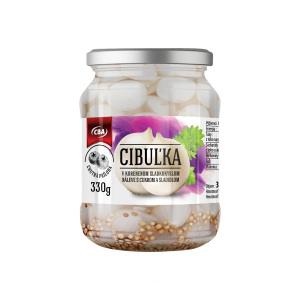 CBA Cibuľka v korenenom sladkokyslom náleve s cukrom a sladidlom 370 ml / 330 g (PP 190 g)