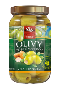CBA Premium Olivy s mandľou v slanom náleve 360 g